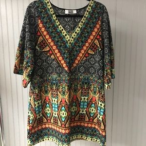 V-neck Aztec Multicolored Print Dress